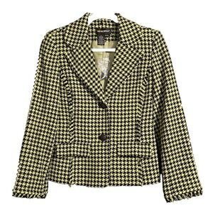 Vtg METROSTYLE Womens Houndstooth JACKET Y2K Wool Tweed Jacket Lined Size 4